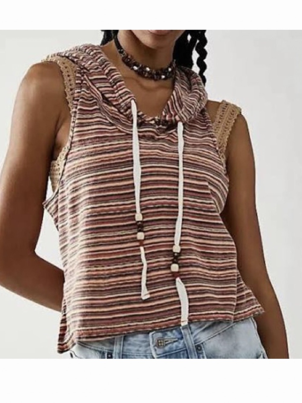 We The Free On Fire hooded sleeveless top in Rust and Cream